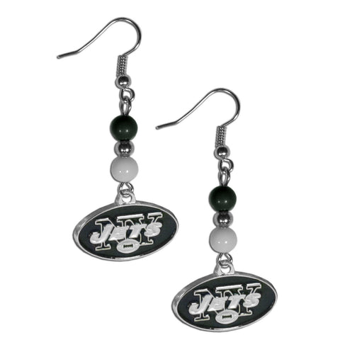 New York Jets Fan Bead Dangle Earrings