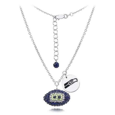 Seattle Seahawks Silver Necklace w/Crystal Football