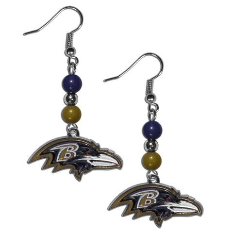 Baltimore Ravens Fan Bead Dangle Earrings