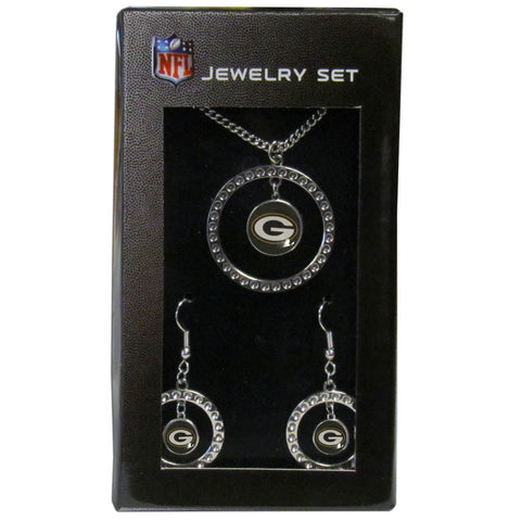 Green Bay Packers Rhinestone Hoop Jewelry Set